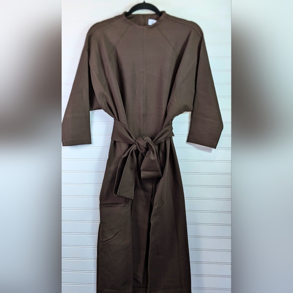 Pari Passu NWT Janice Funnel Dress Espresso Brown Midi 3/4 Sleeve Size D16 - Picture 2 of 12